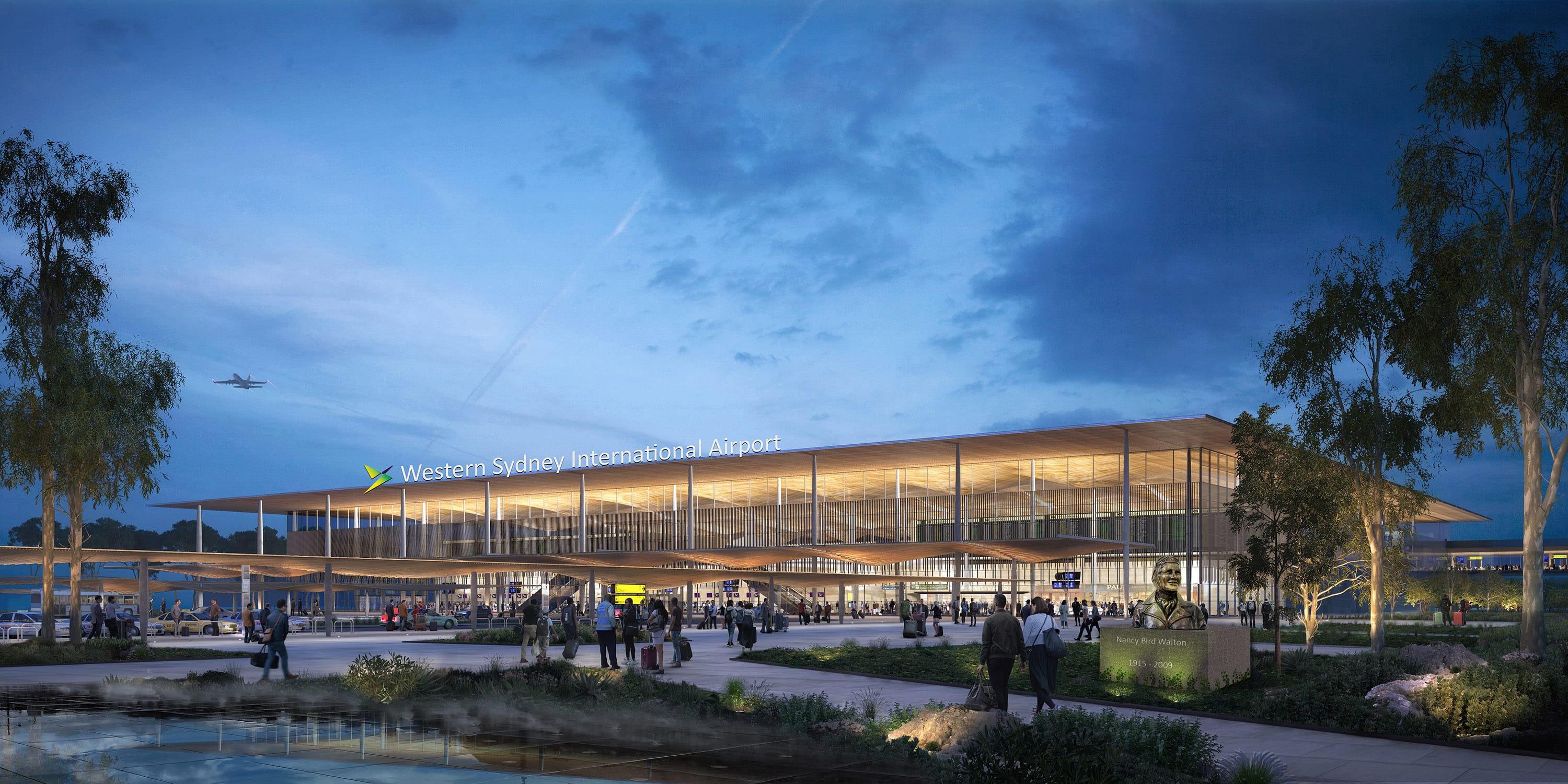 Western Sydney International (Nancy-Bird Walton) Airport — Western Sydney, Australien: architektonische Lichtplanung von Lichtvision (Architektur von Zaha Hadid Architects)