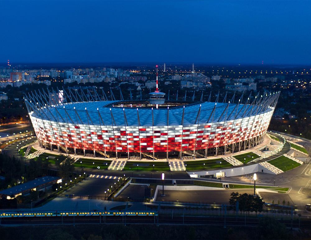 National Stadium Warsaw — Warschau, Poland: architektonische Lichtplanung von Lichtvision (Architektur von gmp Architekten)