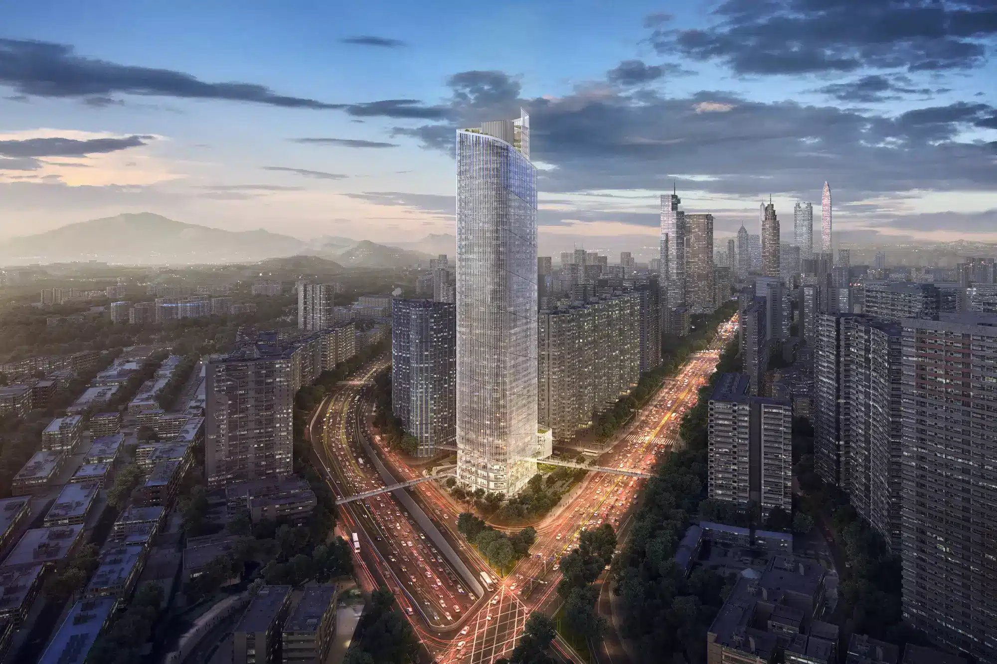 No.1 Shennan Road — Shenzhen, China: architectural lighting design by Lichtvision (architecture by PLP Architecture, CUBE Architects, IFG)